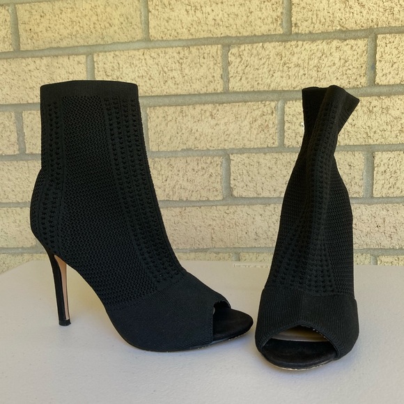Catherine Malandrino Knitty Heels Open Toe Stiletto Black Sock Knit Upper Heels - Picture 1 of 9